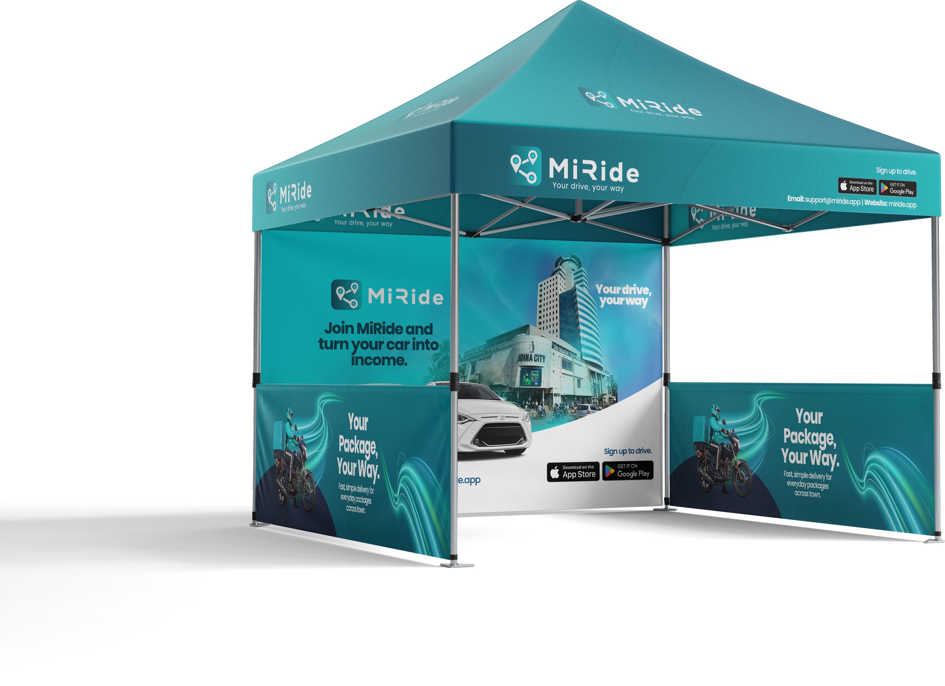 MiRide branded activation gazebo at a community event