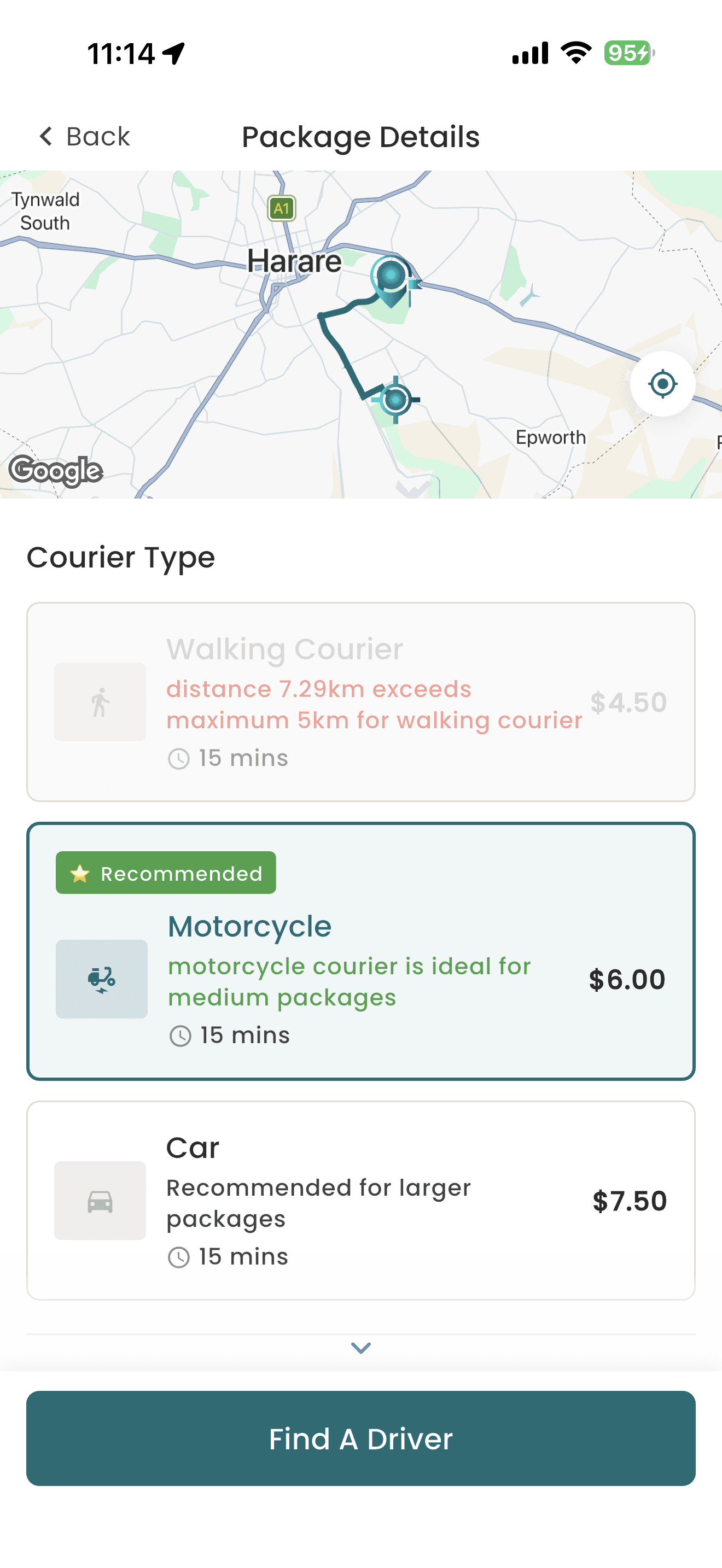 MiRide app: Send a package across town